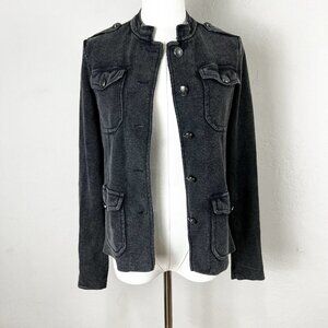 Free People Military Jacket Washed Black Gray Cotton Epaulets Buttons Size Small